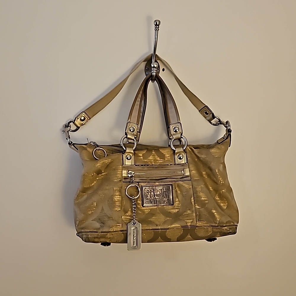 VTG COACH Y2k Gold Poppy Signature Logo Cloth Satchel Bag - Picture 2 of 16